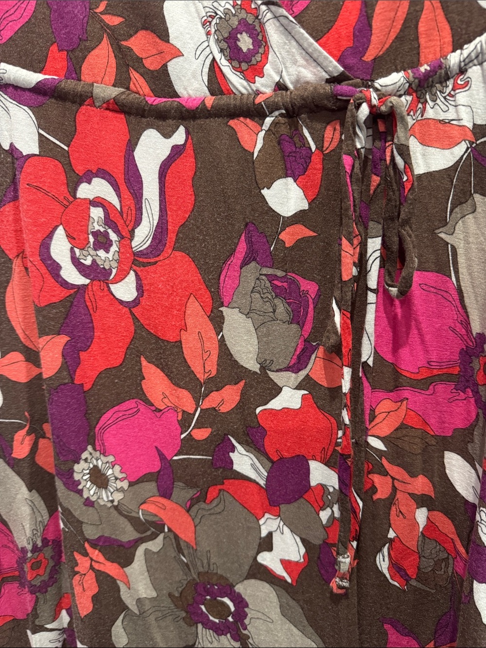 Old Navy Brown Floral Wrap Dress with Pink & Red Accents - Picture 4 of 7